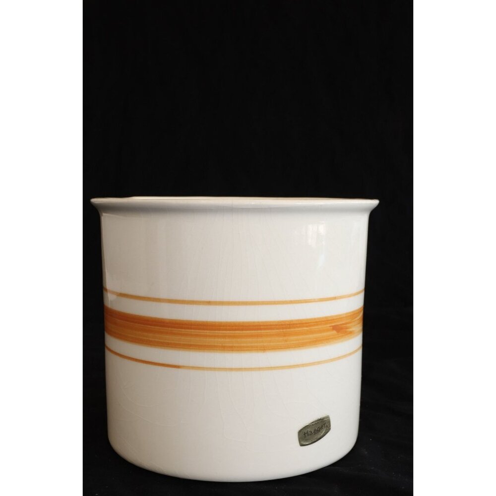 Vtg Haeger USA Pottery Striped Planter Original Label 76 56 Beige Burnt Orange